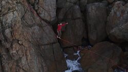 Highwire Heroics: Tightrope Artistry Seen from a Drone Stock Footage