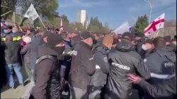 CLEAN : Supporters of Georgia's jailed ex-president Saakashvili gather in front of court News Clip