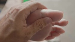 Senior Asian woman got Pain in feet finger joints , Gout Stock Footage