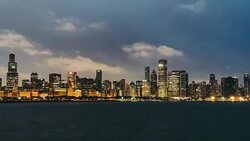 T/L WS PAN Aerial Panoramic View of Chicago at Dawn, Night to Day Transition Stock Footage