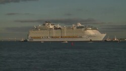 CLEAN : "Wonder of the Seas", world's largest cruise ship, leaves port of Saint-Nazaire News Clip