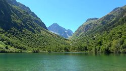 View lake scenes in mountains, national park Dombai, Caucasus, Russia, Europe Stock Footage