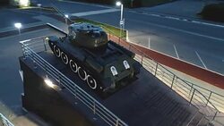 T-34 Soviet Army Medium Battle Tank Memorial Monument at Night Stock Footage