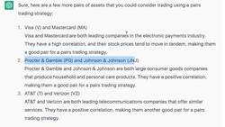 Financial Analysis - Build a ChatGPT Pairs Trading Bot - More Pairs Instructional Video