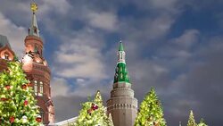 Christmas (New Year holidays) illumination near the Moscow Kremlin at night, Russia Stock Footage