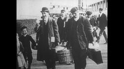 Man Holding Baby, Immigrants Arriving in New York by Boat Stock Footage