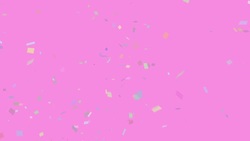 Confetti celebratory explosion with elements on a pastel colors and pink background. Stock Footage
