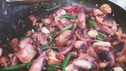 Squid Basil on pan Stock Footage