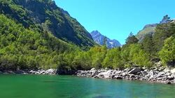 View lake scenes in mountains, national park Dombai, Caucasus, Russia, Europe Stock Footage