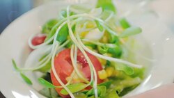Human Hands Take a Salad with Salad Cream , healthy food Stock Footage