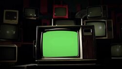 Vintage Tv Green Screen With Many 1980S Tvs. Dolly Shot. Green Tone. Stock Footage