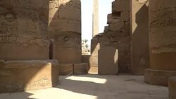 Karnak Temple in Luxor, Egypt. The Karnak Temple Complex, commonly known as Karnak, comprises a vast mix of decayed temples, chapels, pylons, and other buildings in Egypt. Stock Footage