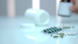Man take medicine. Health care concept. Medical treatment. Pharmaceutical pills Stock Footage