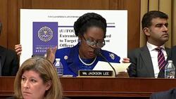 Jackson Lee exchange with Attorney General Sessions on COINTELPRO, Charlottesville march Stock Footage