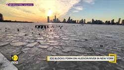 Ice blocks form on Hudson river in New York News Clip