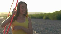 girl with Hoop in nature Stock Footage