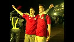Singing England fans after win v Denmark at the 2002 World Cup News Clip
