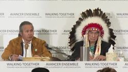 CLEAN : Representatives of Canadian Indigenous nations hold press conference after meeting Pope Francis News Clip