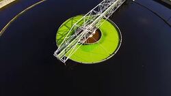 Aerial view to sewage treatment plant. Grey water recycling. Waste management theme. Stock Footage