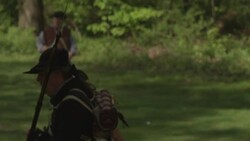 Revolutionary war soldiers carrying muskets with bayonets Stock Footage