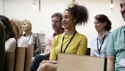 Entrepreneurs listening in training class Stock Footage
