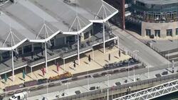 Aerial view of The Emirates Spinnaker Tower at Portsmouth Harbour... News Clip