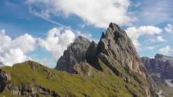 AERIAL VIEW OF DOLOMITES Val di Funes Stock Footage