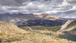 Time Lapse from above Little 5 Lakes in the High Sierras with Mount Whitney in the distance Stock Footage