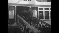 Philanthropist John Davison Rockefeller III and his wife Blanchette getting off ship in NY City harbor after trip to Bermuda News Clip