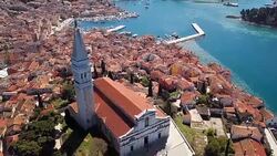 Flight around of the Church of St. Euphemia, Rovinj, Istria, Croatia Stock Footage