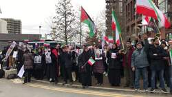 Pro-Iran protesters gather outside US embassy in London News Clip