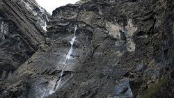 waterfall on Machapuchare Mountain, Annapurna base camp trek, Nepal Stock Footage