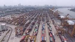 Aerial Video o Commercial Port with Containers Ship, Bangkok, Thailand. Stock Footage