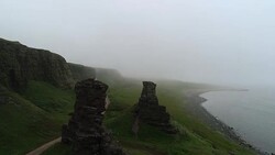 Usual polar landscape in northern countries with glacier, bay and hill Stock Footage