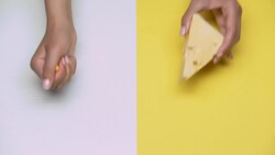 Cheese and pills, diet and health, organic and modified products, macro shot Stock Footage