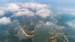 Aerial View Of The Island In Fog Stock Footage
