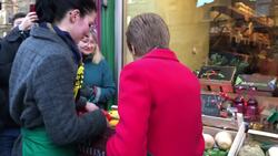 Nicola Sturgeon visits a greengrocers on the last day of election campaigning News Clip