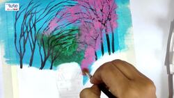 Painting Landscapes: Train Passing Through Cherry Blossom Trees Instructional Video