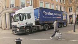 Tesco Metro branch and lorry making a delivery News Clip