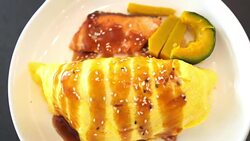 salmon steak and omelet Stock Footage