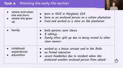 Planning and writing the section about Harriet Tubman's early life Instructional Video