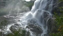 View waterfall scenes in mountains, national park Dombai, Caucasus, Russia Stock Footage