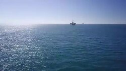 Offshore Fracking Drilling Rig in the Pacific Ocean Stock Footage