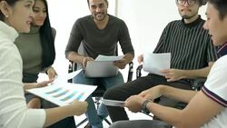 Business people sit around and meeting team together. Businessman and businesswoman sharing ideas together, middle east or transcontinental region centered on western asia. Stock Footage