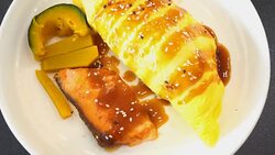 salmon steak and omelet Stock Footage