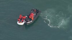 UK: UK Boarder Force vessel intercepting a migrant boat in the English Channel News Clip