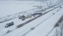 50 vehicles involved in string of crashes on snow-covered highway east of Montreal News Clip