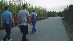 Gardeners are walking in the garden Stock Footage