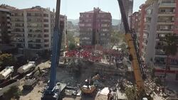 CLEAN : Drone images: Rescue workers clear rubble after Turkey earthquake News Clip