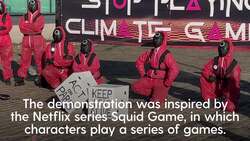 Climate activists stage protest posed as world leaders in TV show Squid Game News Clip